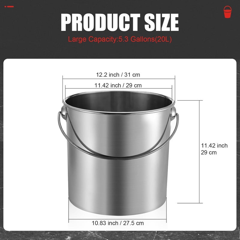 Hsei 2 Pcs Stainless Steel Bucket for Pet Cleaning, 5.3 Gallon Metal Bucket Water Pail with Handle for Fence Kennel Cage Garage Garden Workshop - Image 2